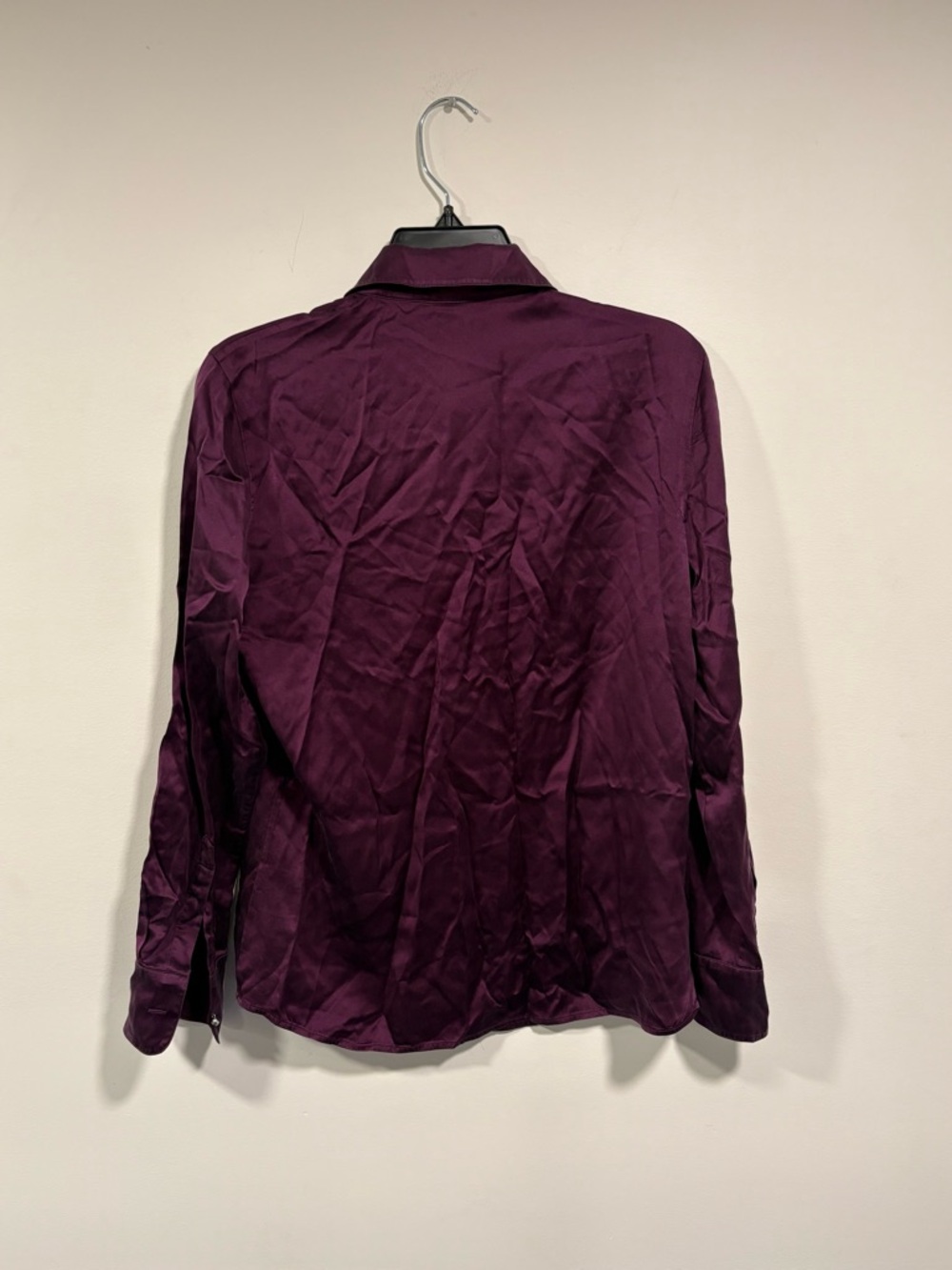 Ravella Women's Milano Silk Blouse Deep Plum Button-Down Satin Shirt - Picture 4 of 5